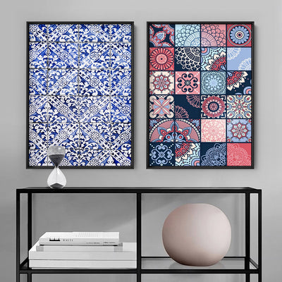Moroccan Geo Tile Mosaic - Art Print, Poster, Stretched Canvas or Framed Wall Art, shown framed in a home interior space