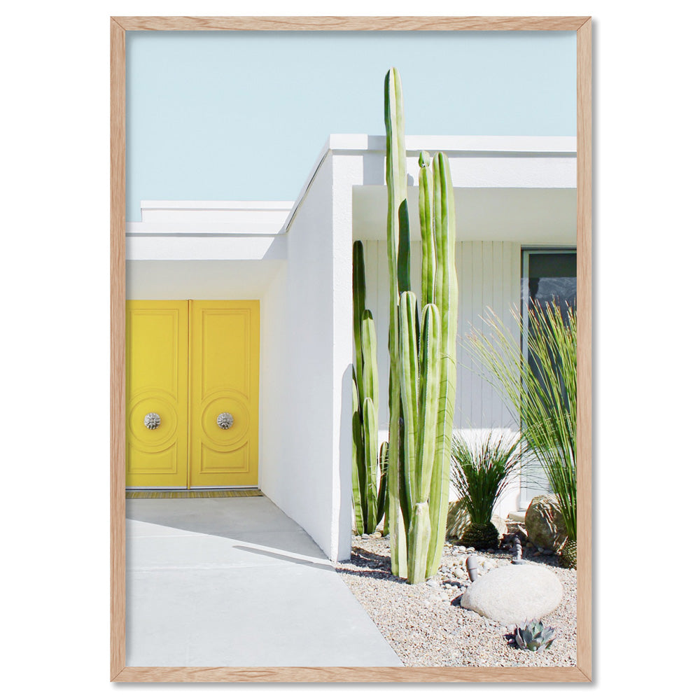 Palm Springs | Yellow Door I - Art Print, Poster, Stretched Canvas, or Framed Wall Art Print, shown in a natural timber frame