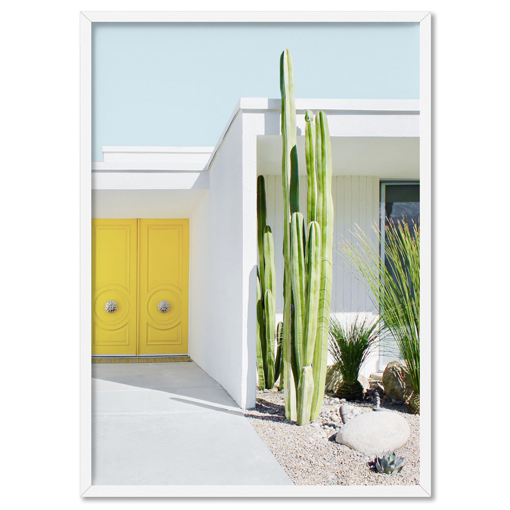Palm Springs | Yellow Door I - Art Print, Poster, Stretched Canvas, or Framed Wall Art Print, shown in a white frame