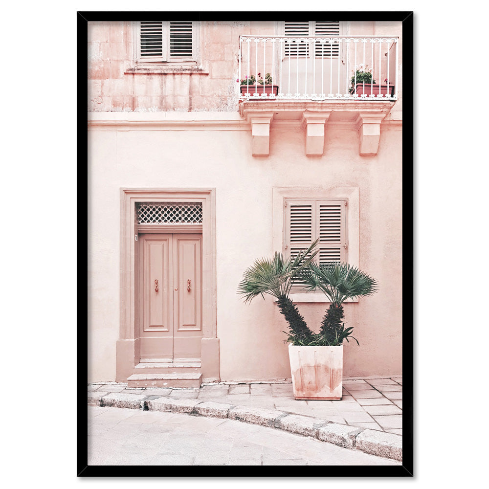 Boho Blush Terrace - Art Print, Poster, Stretched Canvas, or Framed Wall Art Print, shown in a black frame