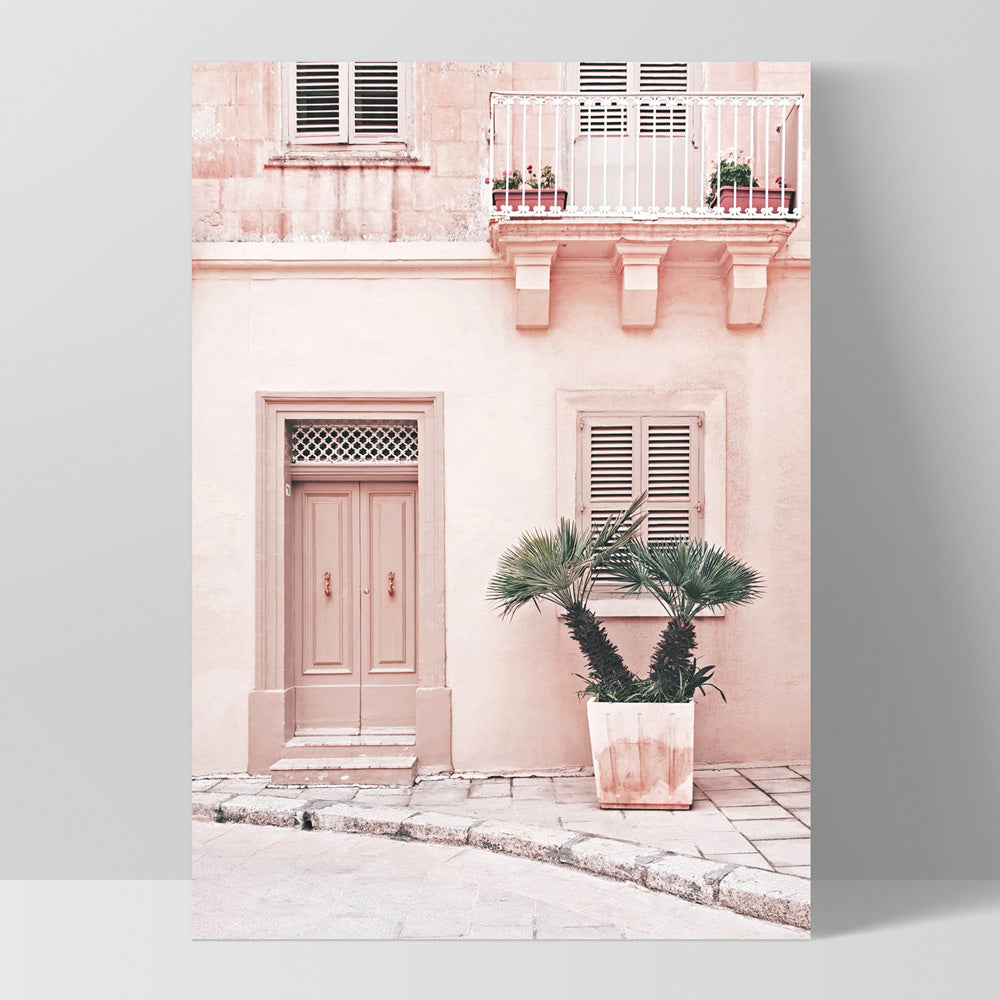 Boho Blush Terrace - Art Print, Poster, Stretched Canvas, or Framed Wall Art Print, shown as a stretched canvas or poster without a frame