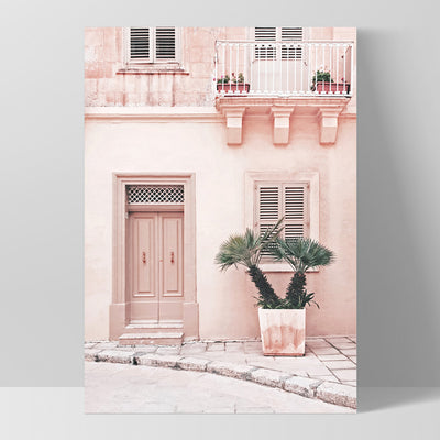 Boho Blush Terrace - Art Print, Poster, Stretched Canvas, or Framed Wall Art Print, shown as a stretched canvas or poster without a frame