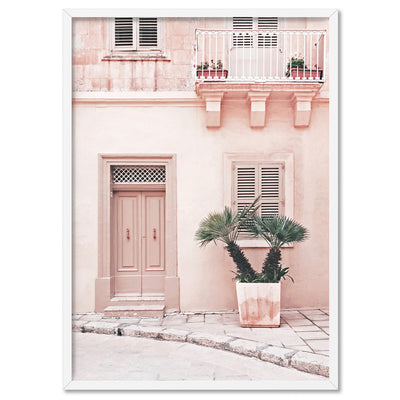 Boho Blush Terrace - Art Print, Poster, Stretched Canvas, or Framed Wall Art Print, shown in a white frame