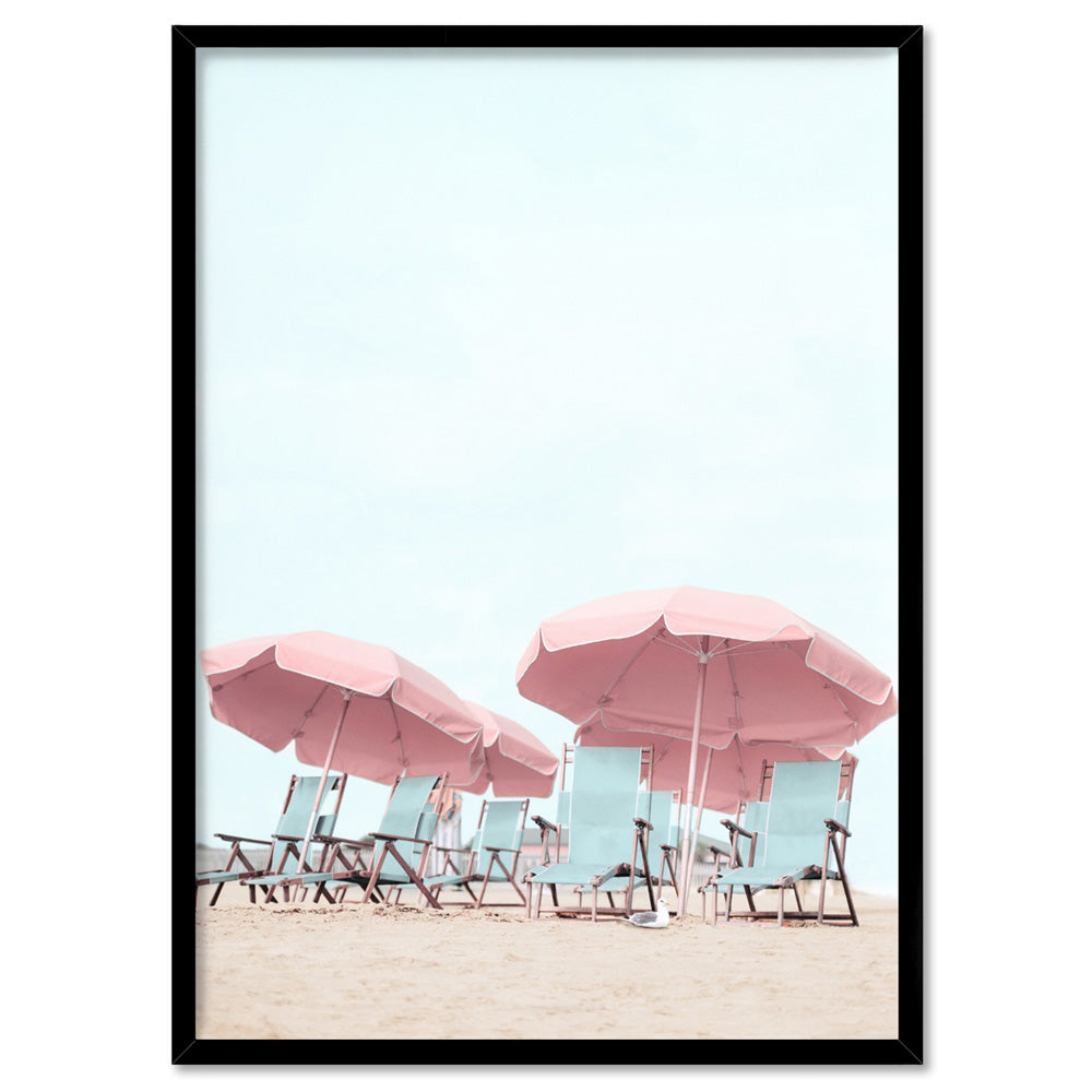 Palm Springs | Resort Beach Umbrella Views - Art Print, Poster, Stretched Canvas, or Framed Wall Art Print, shown in a black frame