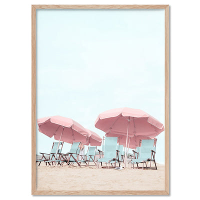 Palm Springs | Resort Beach Umbrella Views - Art Print, Poster, Stretched Canvas, or Framed Wall Art Print, shown in a natural timber frame