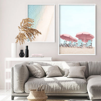 Palm Springs | Resort Beach Umbrella Views - Art Print, Poster, Stretched Canvas or Framed Wall Art, shown framed in a home interior space