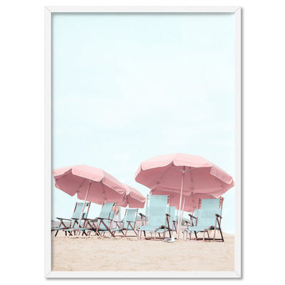Palm Springs | Resort Beach Umbrella Views - Art Print, Poster, Stretched Canvas, or Framed Wall Art Print, shown in a white frame
