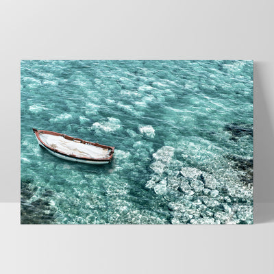 Capri Island Boat II Landscape - Art Print, Poster, Stretched Canvas, or Framed Wall Art Print, shown as a stretched canvas or poster without a frame