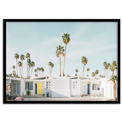 Palm Springs | Mid Century Abodes - Art Print, Poster, Stretched Canvas, or Framed Wall Art Print, shown in a black frame
