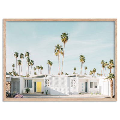 Palm Springs | Mid Century Abodes - Art Print, Poster, Stretched Canvas, or Framed Wall Art Print, shown in a natural timber frame