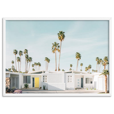 Palm Springs | Mid Century Abodes - Art Print, Poster, Stretched Canvas, or Framed Wall Art Print, shown in a white frame