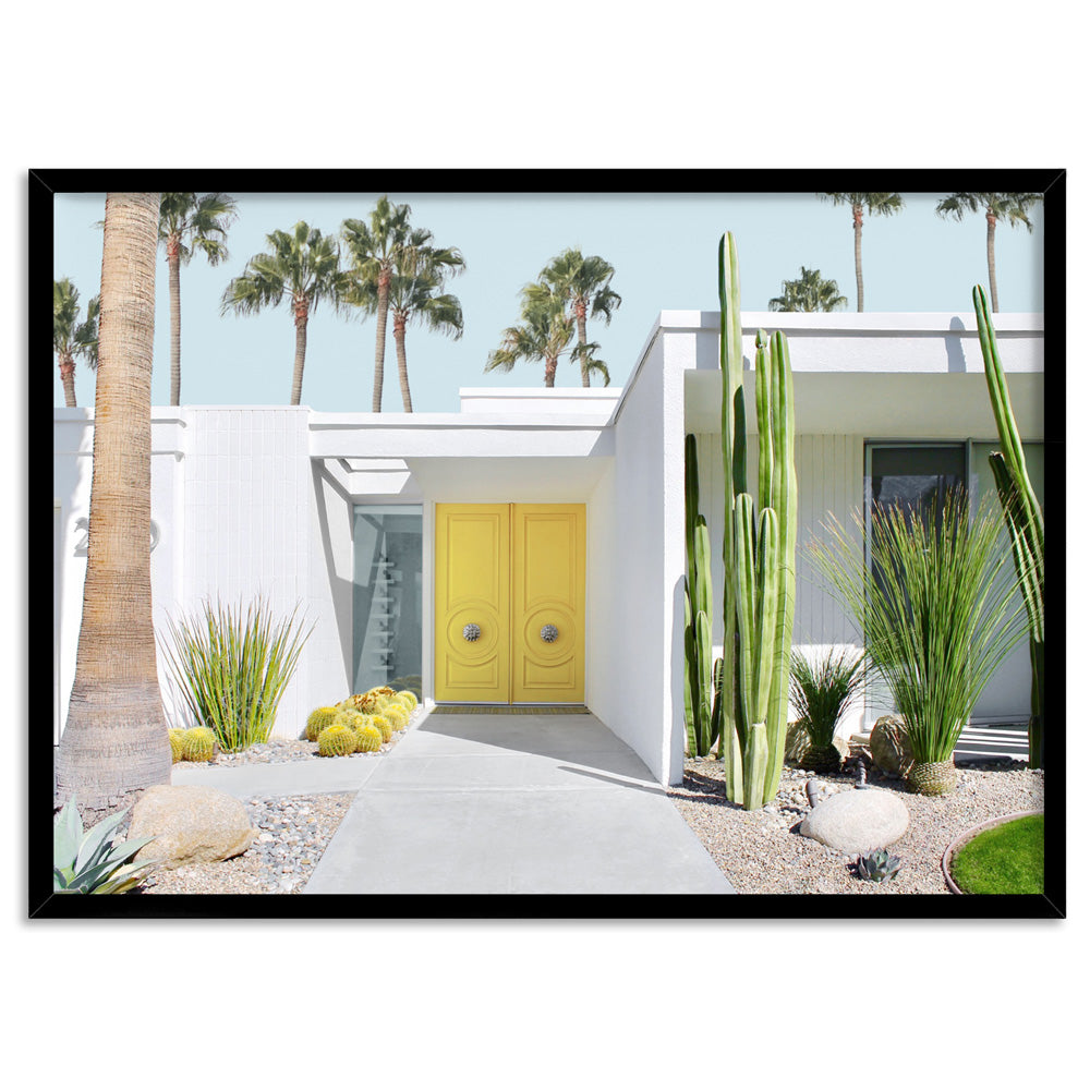 Palm Springs | Yellow Door II Landscape - Art Print, Poster, Stretched Canvas, or Framed Wall Art Print, shown in a black frame