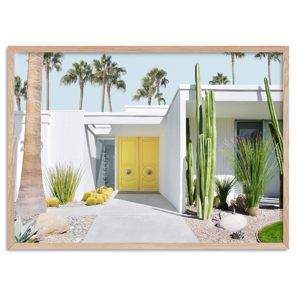 Palm Springs | Yellow Door II Landscape - Art Print, Poster, Stretched Canvas, or Framed Wall Art Print, shown in a natural timber frame