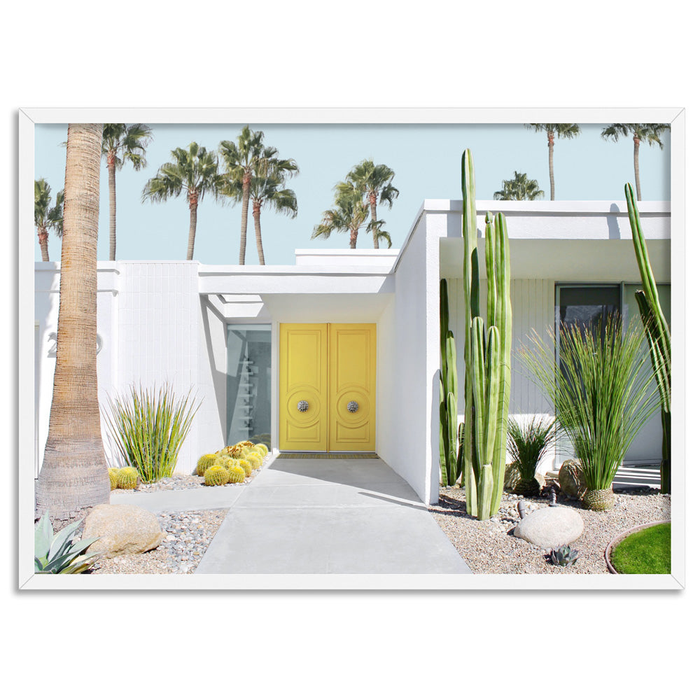 Palm Springs | Yellow Door II Landscape - Art Print, Poster, Stretched Canvas, or Framed Wall Art Print, shown in a white frame