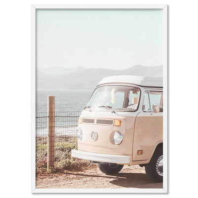 Kombi | Vintage Grainy Photo in Pastel Pink - Art Print, Poster, Stretched Canvas, or Framed Wall Art Print, shown in a white frame