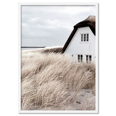 Nordic Lake Barn - Art Print, Poster, Stretched Canvas, or Framed Wall Art Print, shown in a white frame