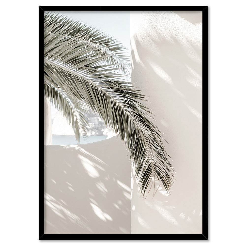 Mediterranean Palm Shadow  - Art Print, Poster, Stretched Canvas, or Framed Wall Art Print, shown in a black frame