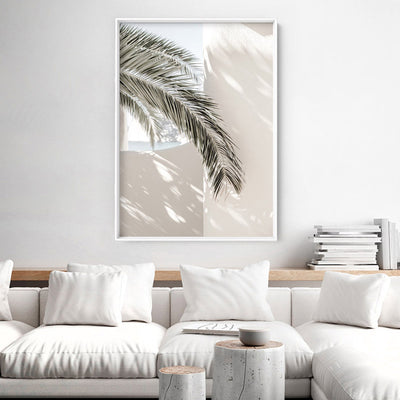 Mediterranean Palm Shadow  - Art Print, Poster, Stretched Canvas or Framed Wall Art Prints, shown framed in a room