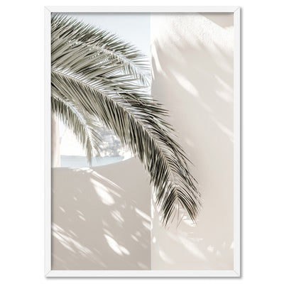 Mediterranean Palm Shadow  - Art Print, Poster, Stretched Canvas, or Framed Wall Art Print, shown in a white frame