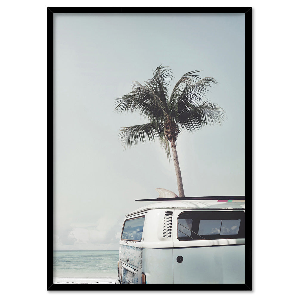 Kombi | Sea Green Surfer Van III - Art Print, Poster, Stretched Canvas, or Framed Wall Art Print, shown in a black frame