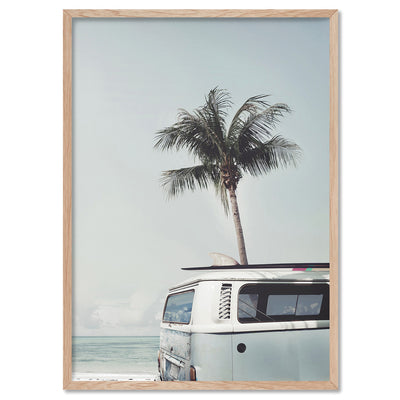 Kombi | Sea Green Surfer Van III - Art Print, Poster, Stretched Canvas, or Framed Wall Art Print, shown in a natural timber frame