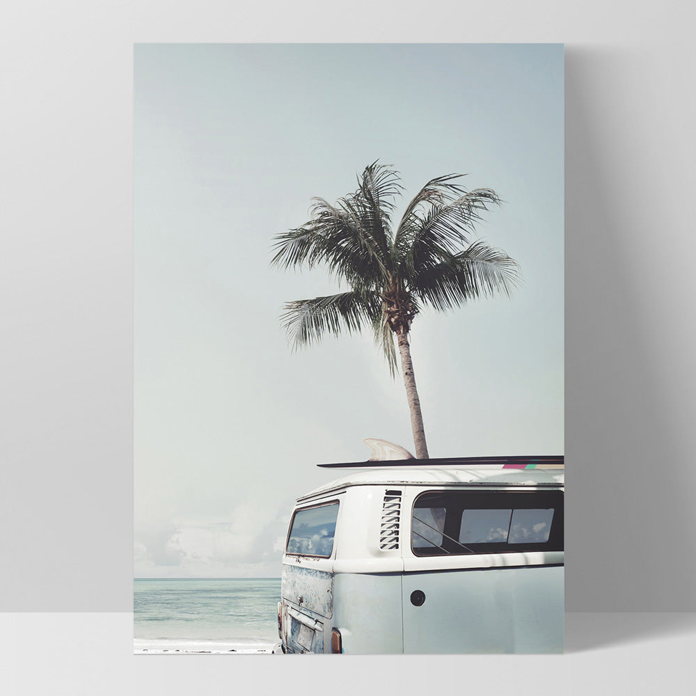 Kombi | Sea Green Surfer Van III - Art Print, Poster, Stretched Canvas, or Framed Wall Art Print, shown as a stretched canvas or poster without a frame