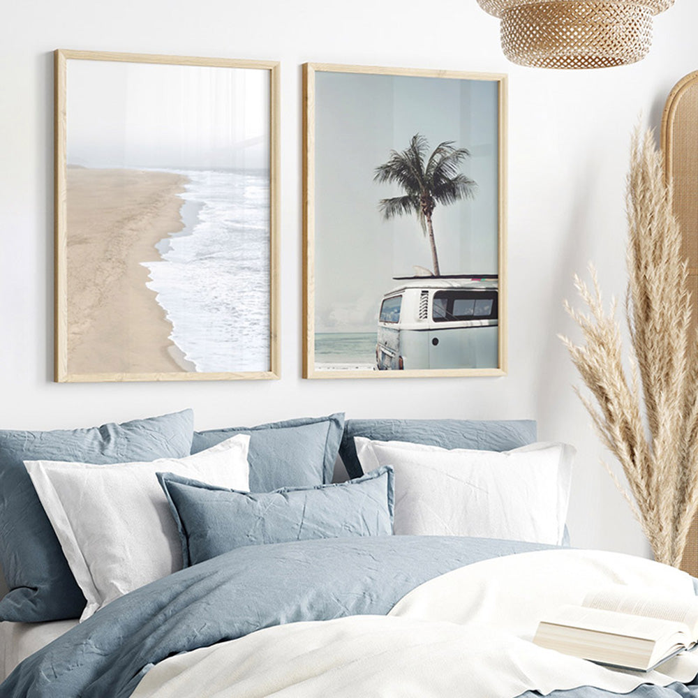 Kombi | Sea Green Surfer Van III - Art Print, Poster, Stretched Canvas or Framed Wall Art, shown framed in a home interior space