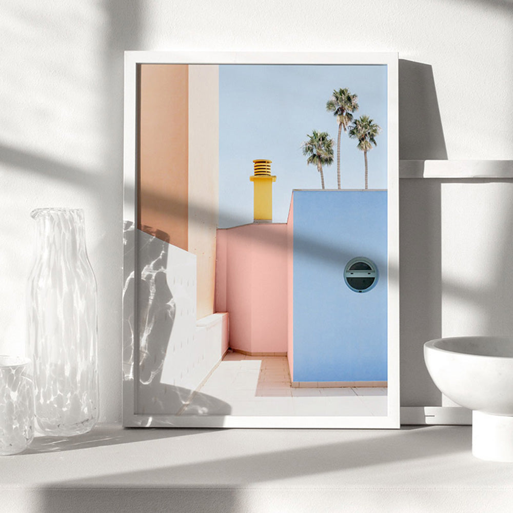 Miami Urban Pastels  - Art Print, Poster, Stretched Canvas or Framed Wall Art, shown framed in a room