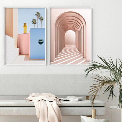 Miami Urban Pastels  - Art Print, Poster, Stretched Canvas or Framed Wall Art, shown framed in a home interior space