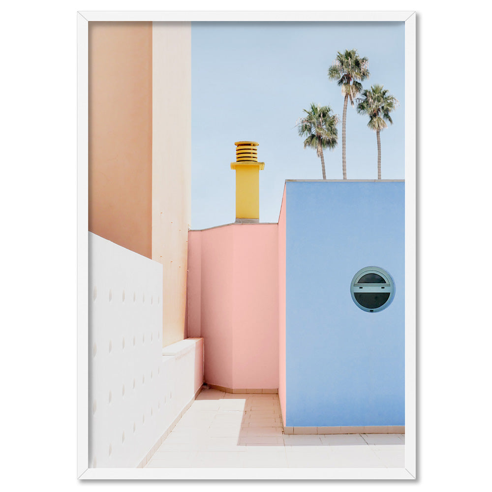 Miami Urban Pastels  - Art Print, Poster, Stretched Canvas, or Framed Wall Art Print, shown in a white frame
