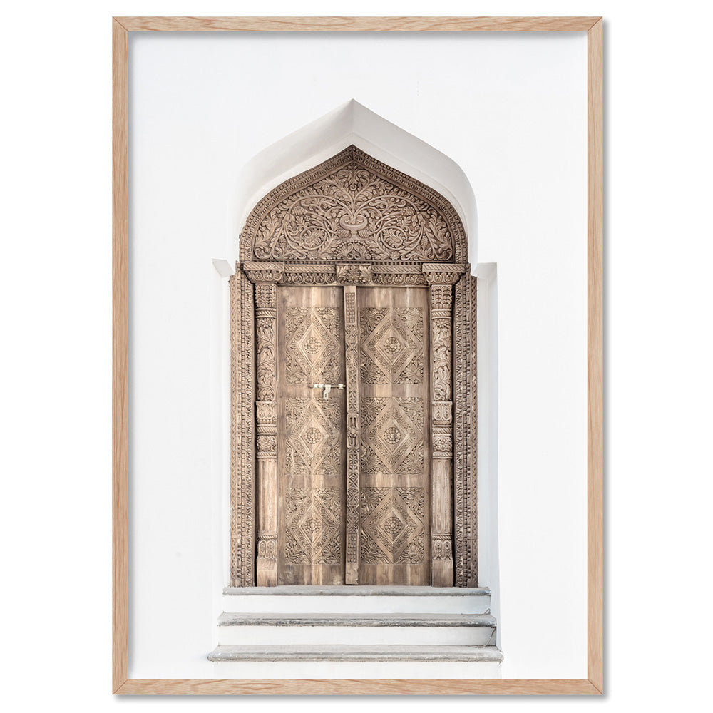 Ornate Carved Doorway - Art Print, Poster, Stretched Canvas, or Framed Wall Art Print, shown in a natural timber frame