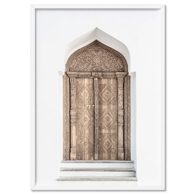Ornate Carved Doorway - Art Print, Poster, Stretched Canvas, or Framed Wall Art Print, shown in a white frame
