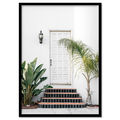 Palm Villa Door Long Beach - Art Print, Poster, Stretched Canvas, or Framed Wall Art Print, shown in a black frame
