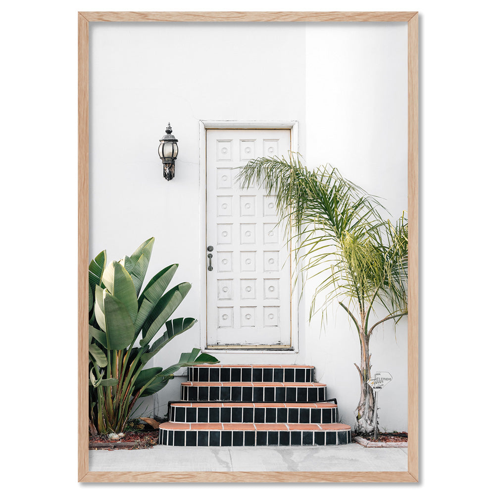 Palm Villa Door Long Beach - Art Print, Poster, Stretched Canvas, or Framed Wall Art Print, shown in a natural timber frame