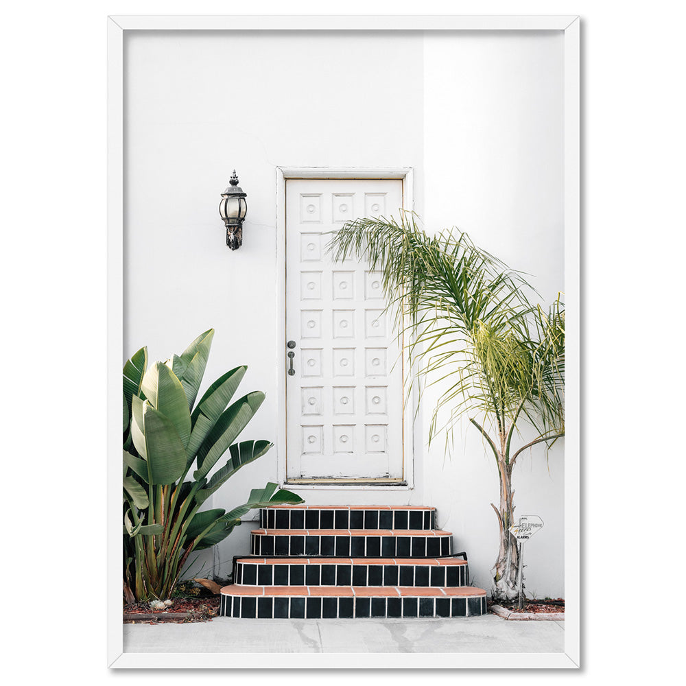Palm Villa Door Long Beach - Art Print, Poster, Stretched Canvas, or Framed Wall Art Print, shown in a white frame