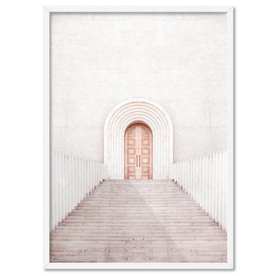 Pastel Boho Arch Door - Art Print, Poster, Stretched Canvas, or Framed Wall Art Print, shown in a white frame