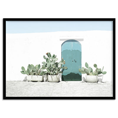 Desert Cactus Villa - Art Print, Poster, Stretched Canvas, or Framed Wall Art Print, shown in a black frame