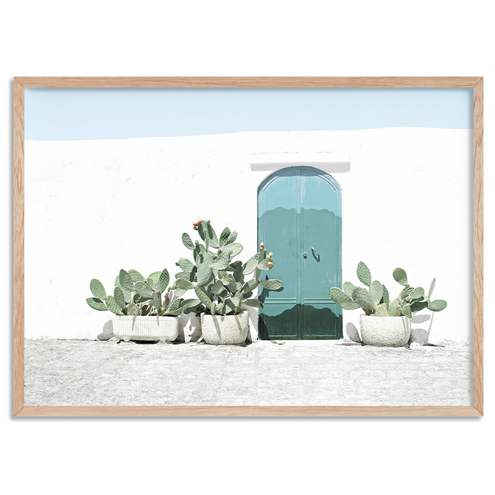 Desert Cactus Villa - Art Print, Poster, Stretched Canvas, or Framed Wall Art Print, shown in a natural timber frame