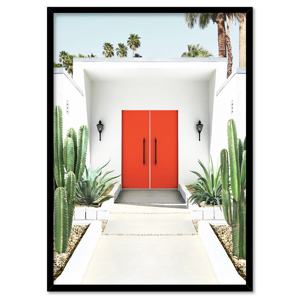 Palm Springs | Red Door - Art Print, Poster, Stretched Canvas, or Framed Wall Art Print, shown in a black frame