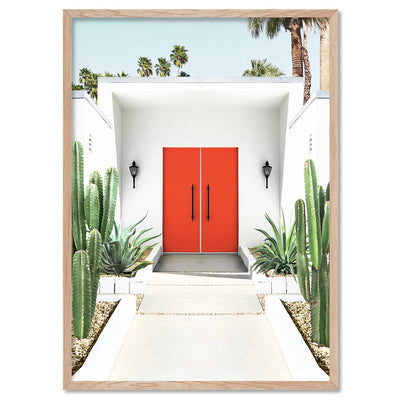 Palm Springs | Red Door - Art Print, Poster, Stretched Canvas, or Framed Wall Art Print, shown in a natural timber frame