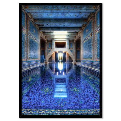Blue Palace Pool - Art Print, Poster, Stretched Canvas, or Framed Wall Art Print, shown in a black frame