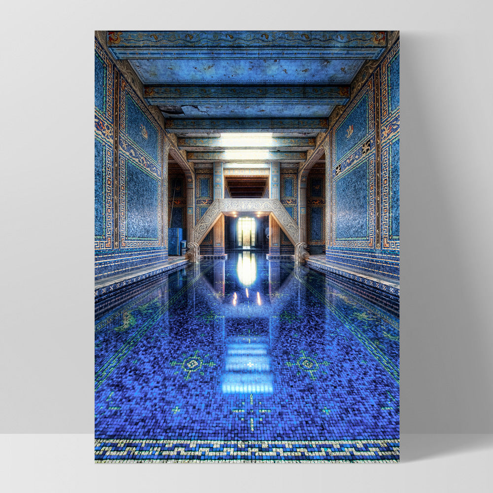 Blue Palace Pool - Art Print, Poster, Stretched Canvas, or Framed Wall Art Print, shown as a stretched canvas or poster without a frame