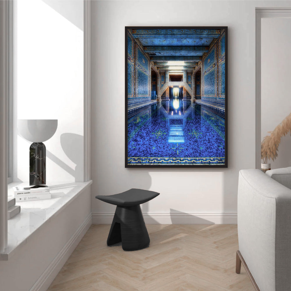 Blue Palace Pool - Art Print, Poster, Stretched Canvas or Framed Wall Art Prints, shown framed in a room