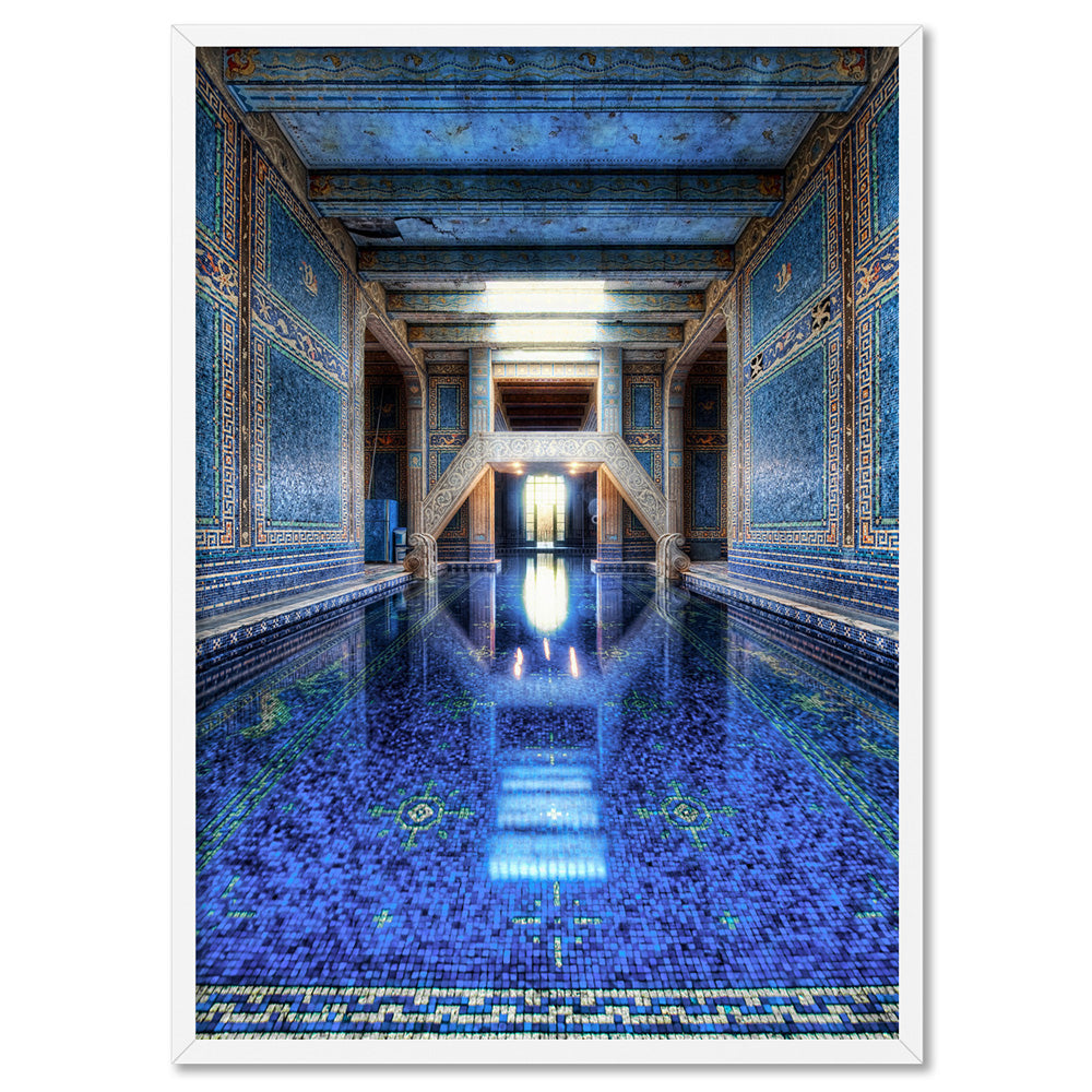 Blue Palace Pool - Art Print, Poster, Stretched Canvas, or Framed Wall Art Print, shown in a white frame