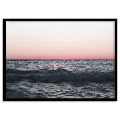 Sun & Sea at Dusk - Art Print, Poster, Stretched Canvas, or Framed Wall Art Print, shown in a black frame