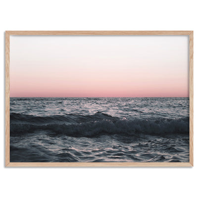 Sun & Sea at Dusk - Art Print, Poster, Stretched Canvas, or Framed Wall Art Print, shown in a natural timber frame