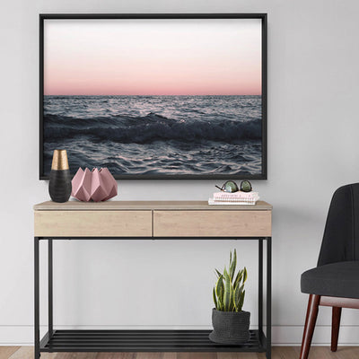 Sun & Sea at Dusk - Art Print, Poster, Stretched Canvas or Framed Wall Art, shown framed in a room
