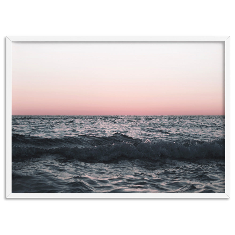 Sun & Sea at Dusk - Art Print, Poster, Stretched Canvas, or Framed Wall Art Print, shown in a white frame