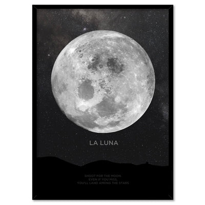 La Luna Moon - Art Print, Poster, Stretched Canvas, or Framed Wall Art Print, shown in a black frame