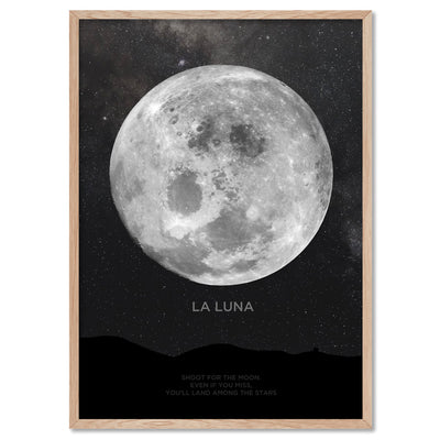La Luna Moon - Art Print, Poster, Stretched Canvas, or Framed Wall Art Print, shown in a natural timber frame